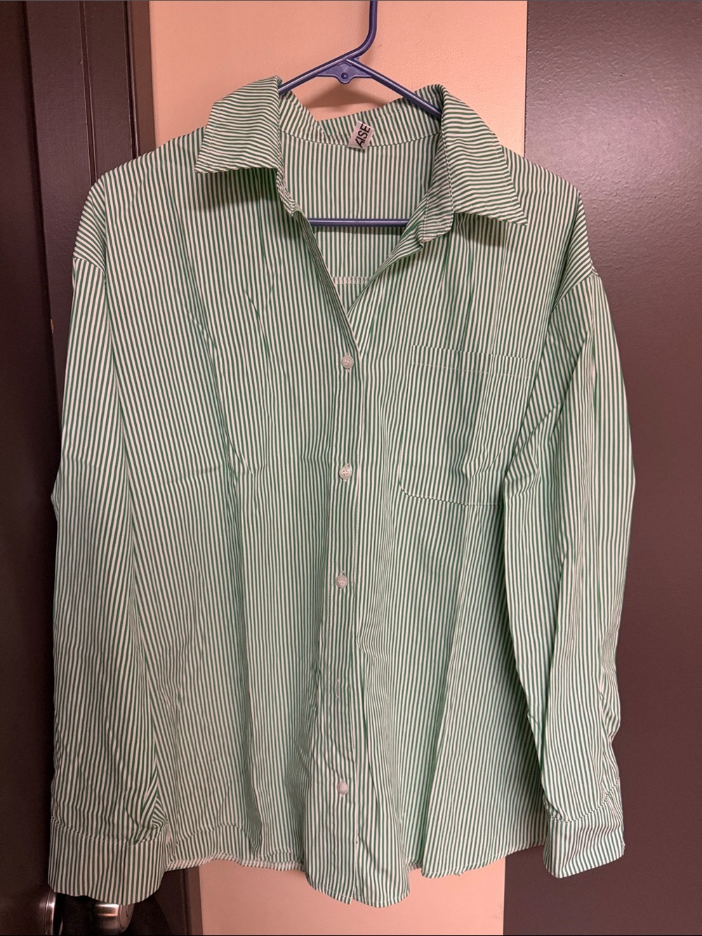 Men's Green Striped Button-Up Shirt